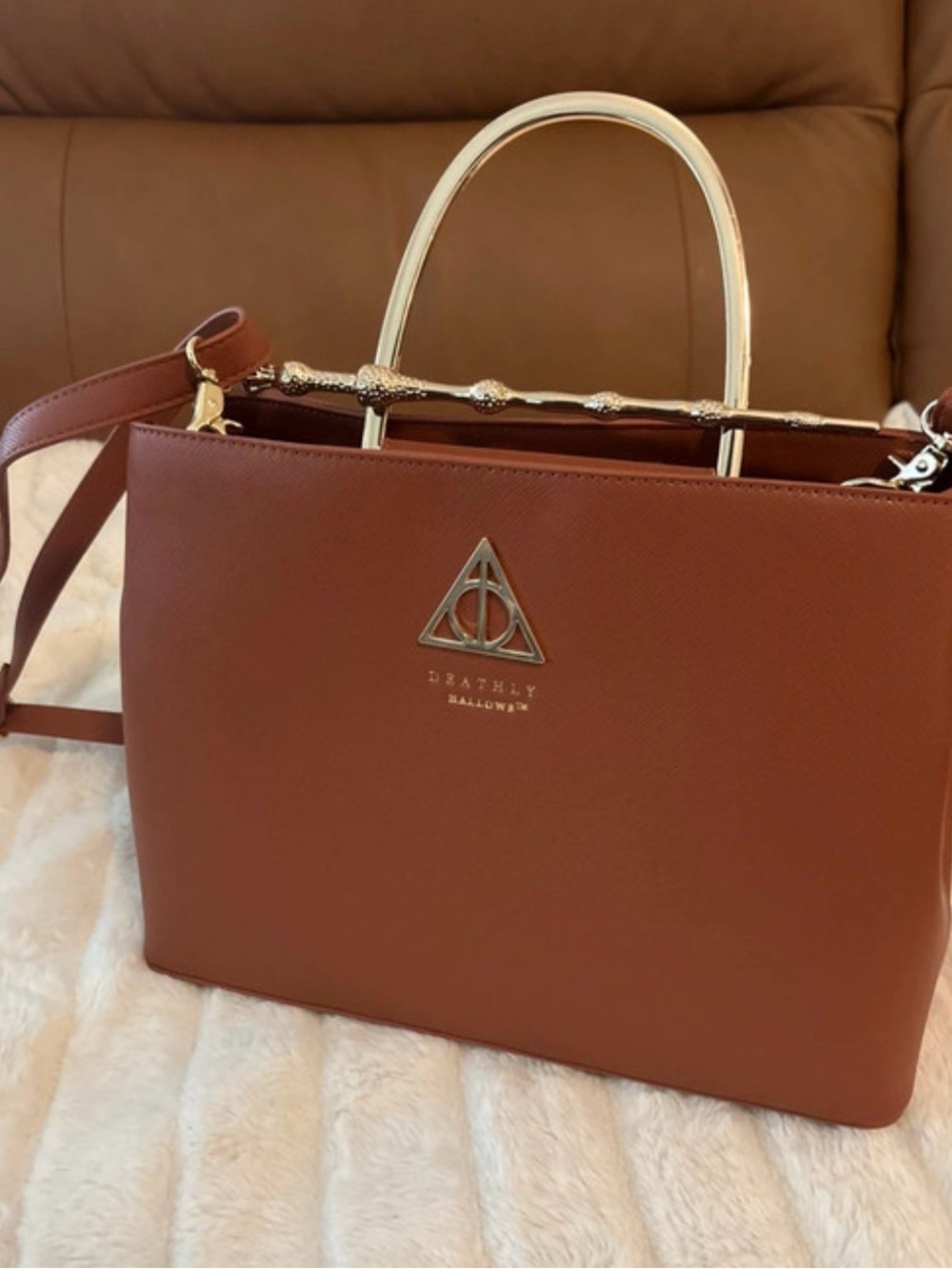 Loungefly Brown Crossbody Tote with Gold Handles